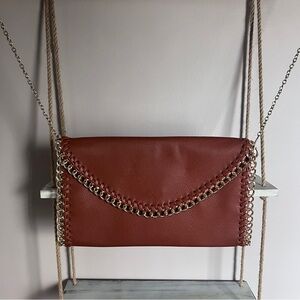 Faux leather chain detail large crossbody envelope clutch